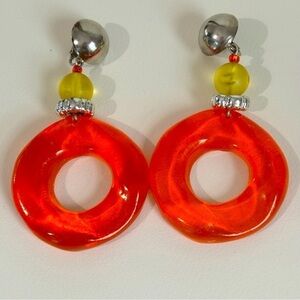 Vintage acrylic frosted rhinestone clip on dangle earrings #257 ORANGE SLICES